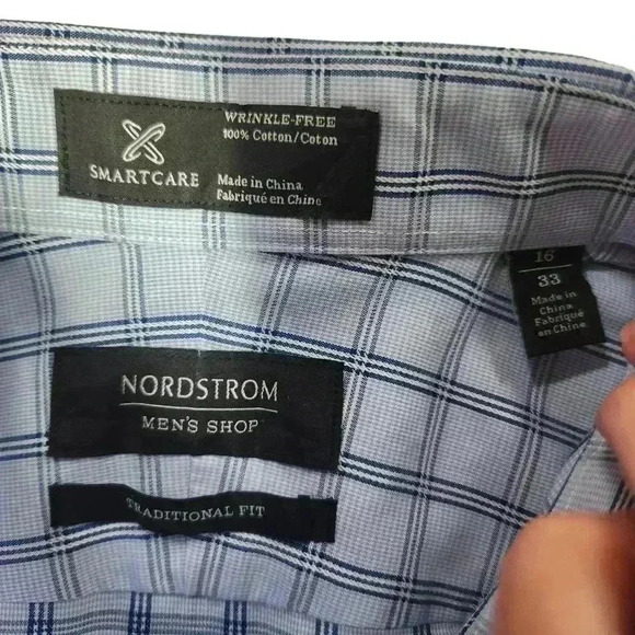 Nordstrom Smartcare Button Shirt Size 16 33 Wrinkle Free Cotton Blue White *READ - Picture 3 of 11